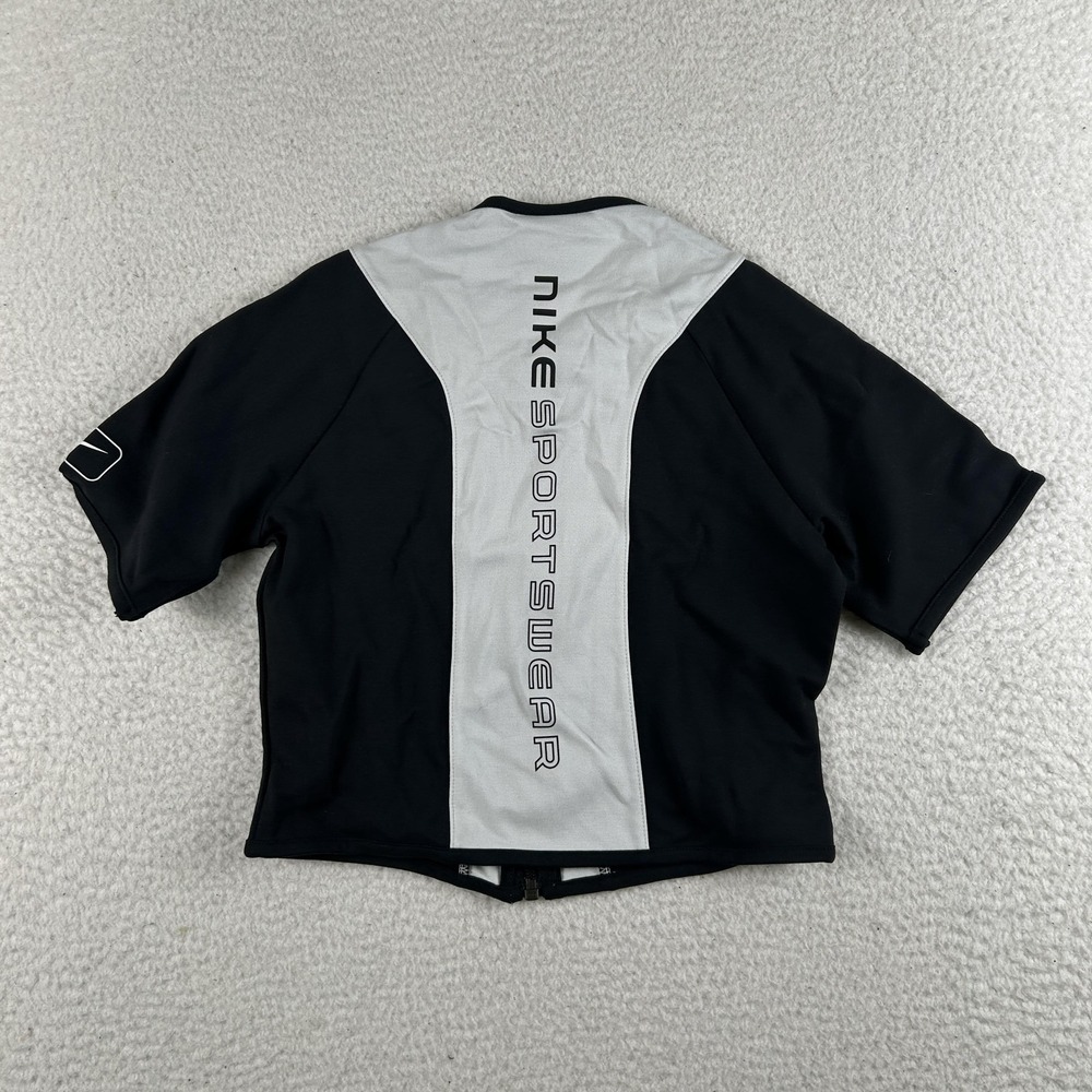 Nike Shirt Womens Small Black Gray Full Zip Short Sleeve Cropped Sportswear - Picture 6 of 11